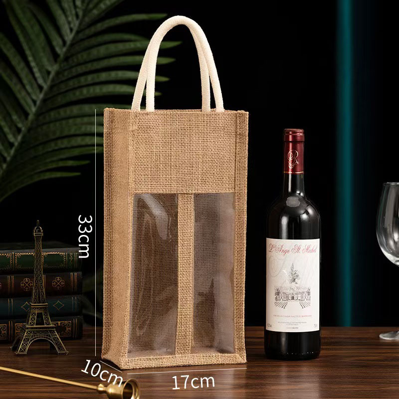 Jute Double Wine Bottle Tote Bag with Window